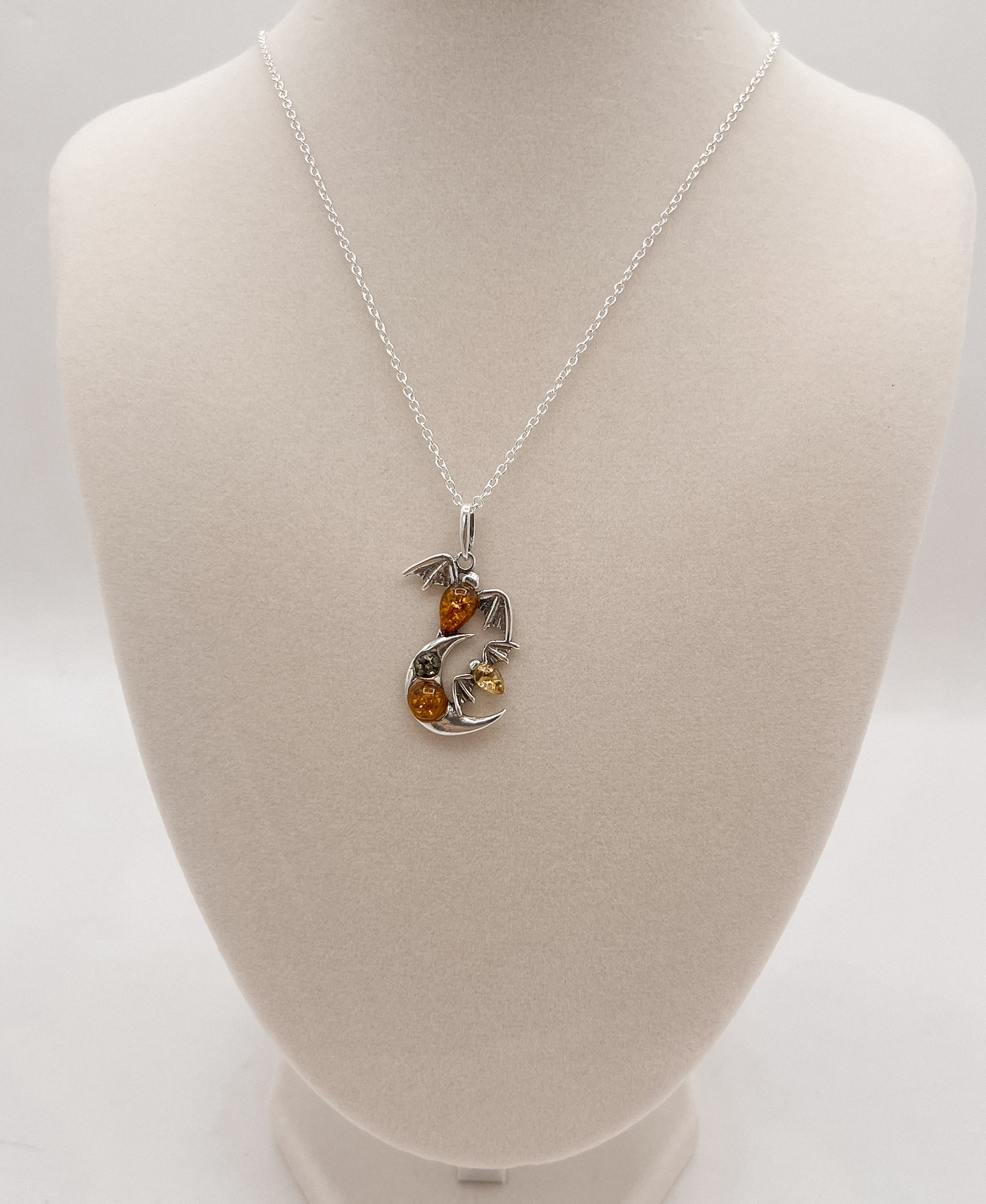 Amber Bat & Moon Necklace