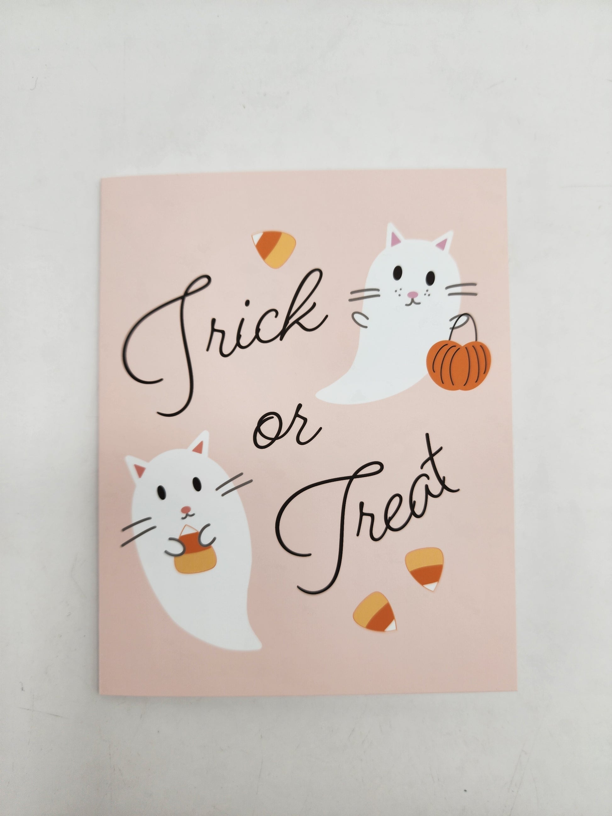 Trick or Treat Cat Ghost Greeting Card