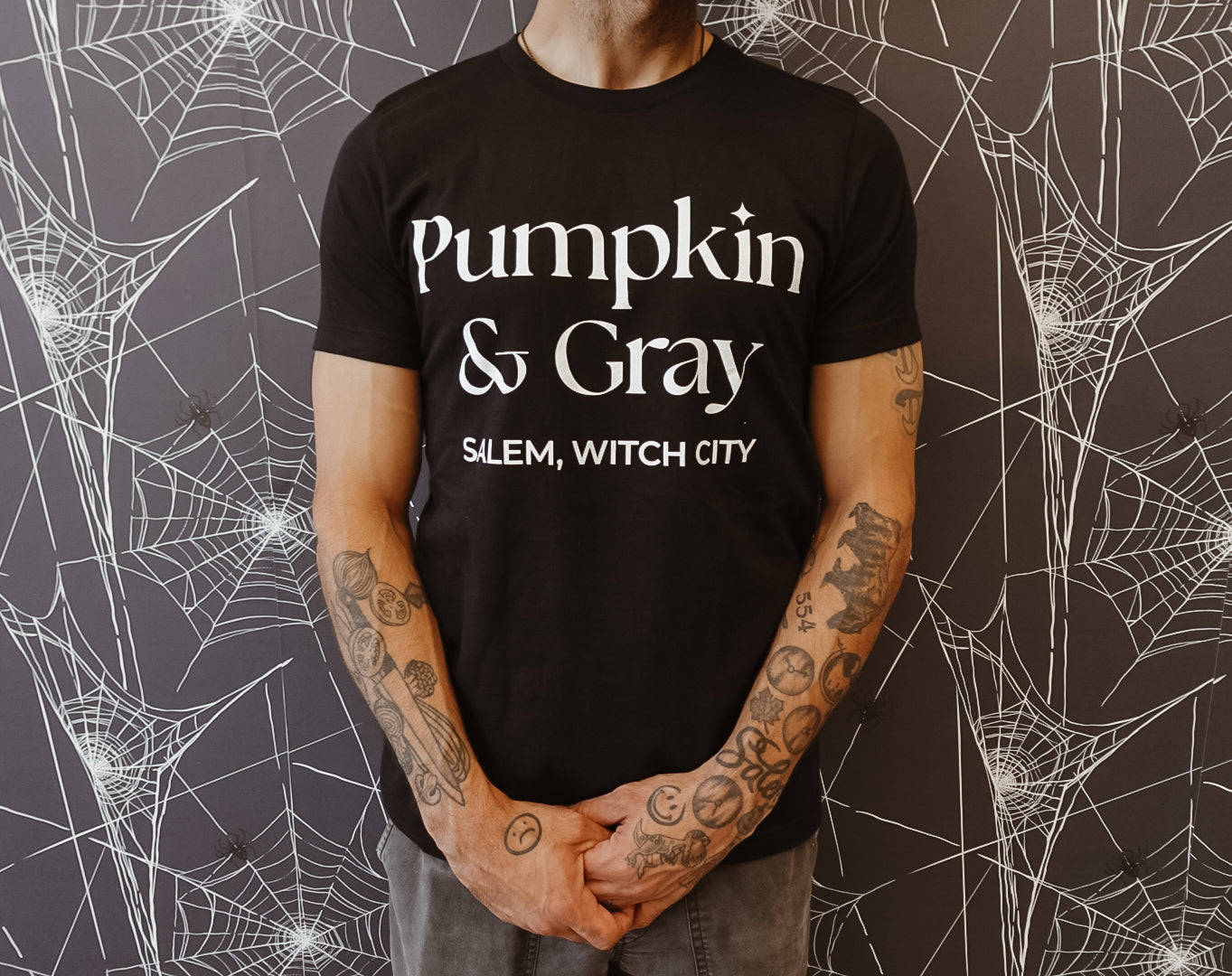 Pumpkin & Gray Tee-Black