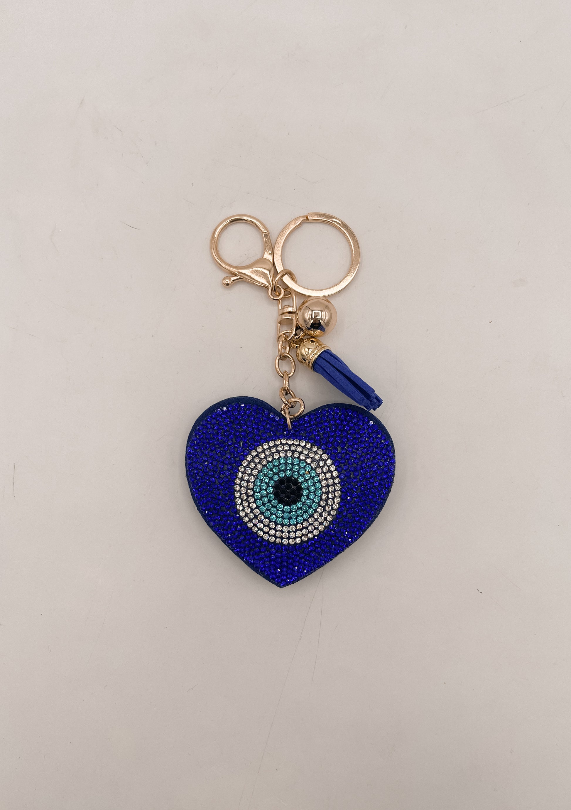 Evil eye heart keychain-blue