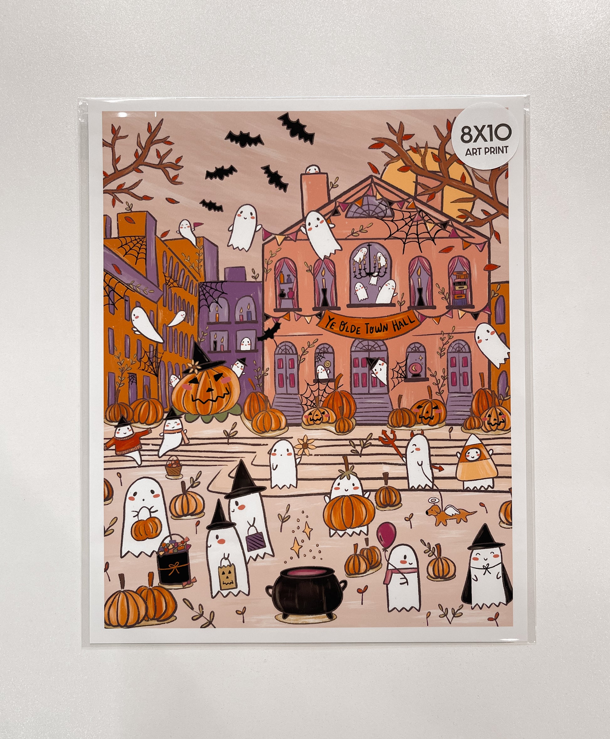 Town Hall & Ghostie Friends Print- 8x10