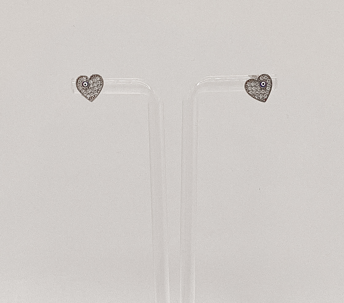 Silver Heart Evil Eye Studs