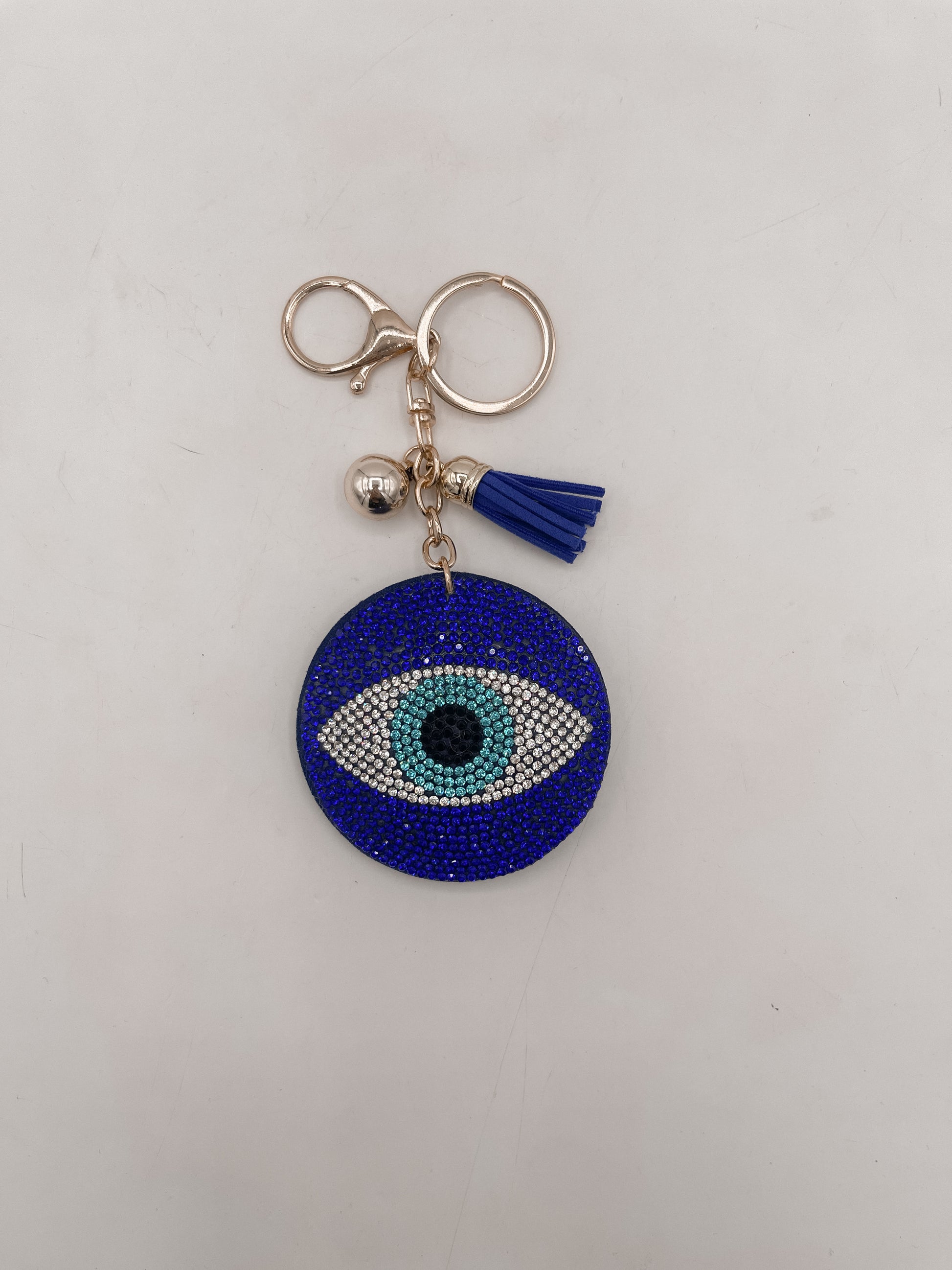 Evil eye round keychain-blue