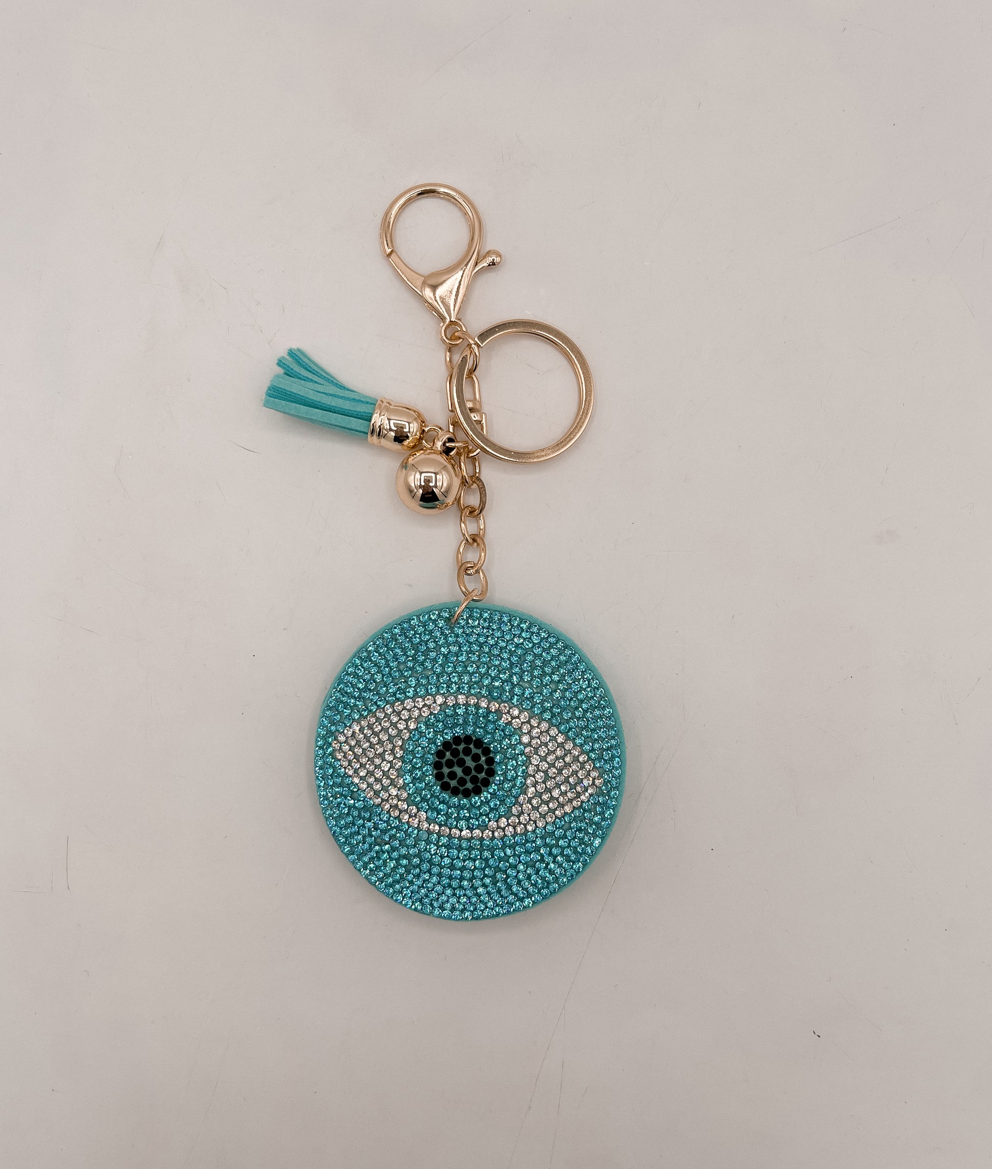 Evil eye circular keychain-blue