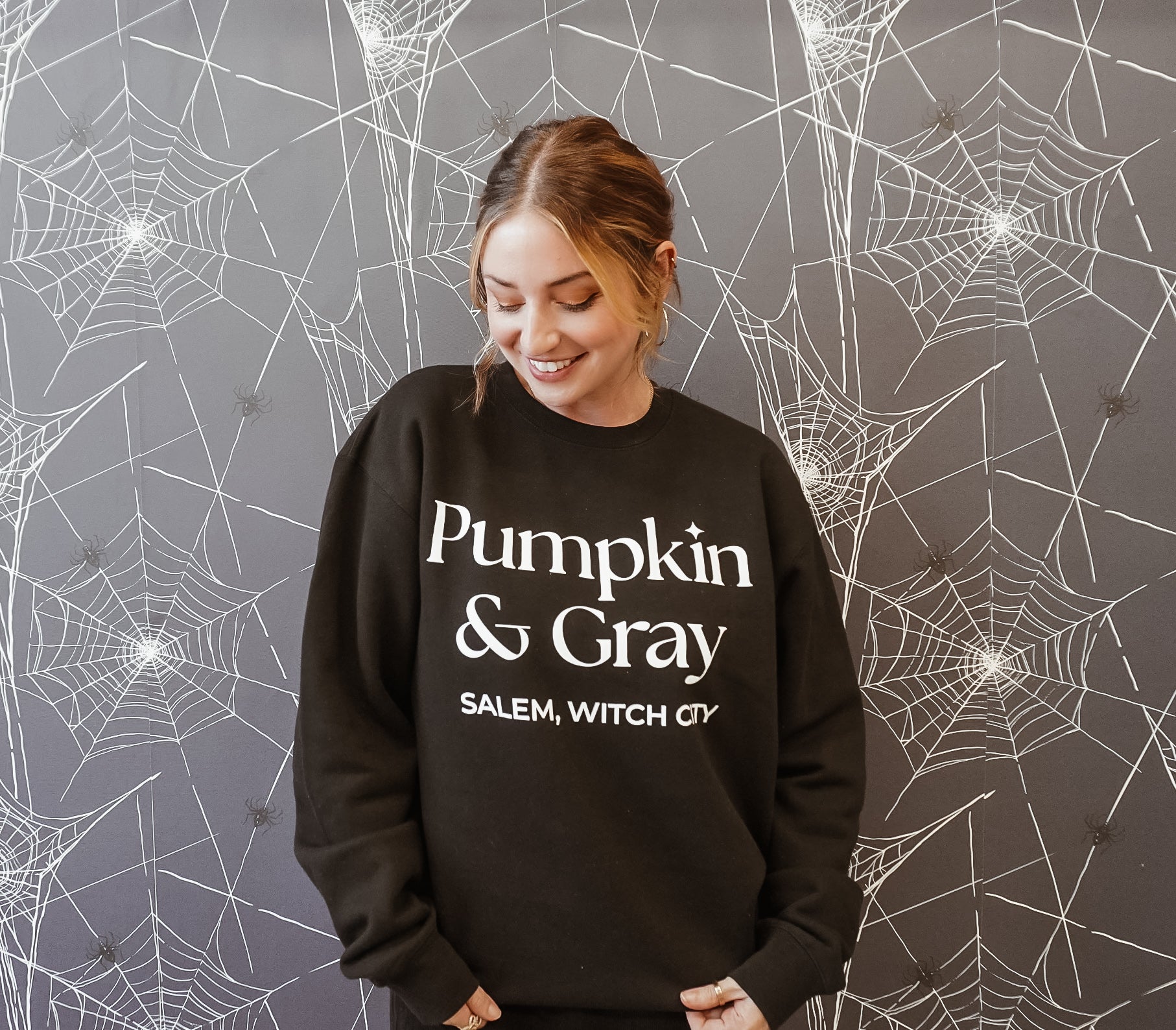 Pumpkin & Gray Crewneck-Black