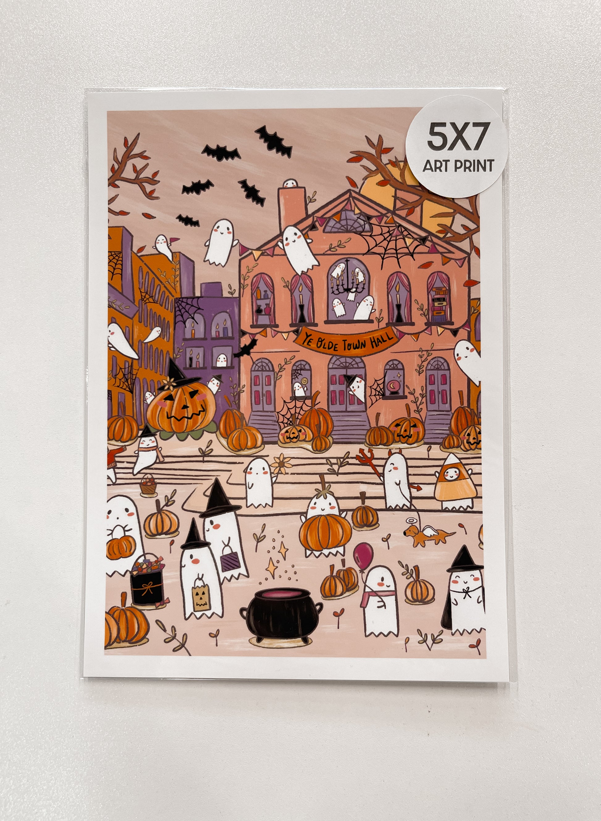 Town Hall & Ghostie Friends Print- 5x7
