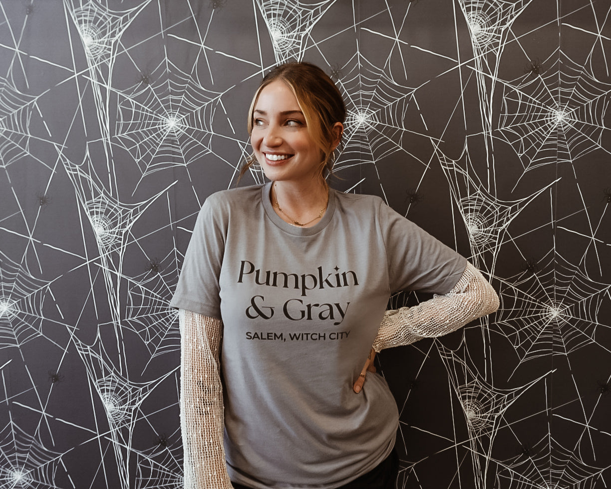 Pumpkin & Gray Tee-Gray