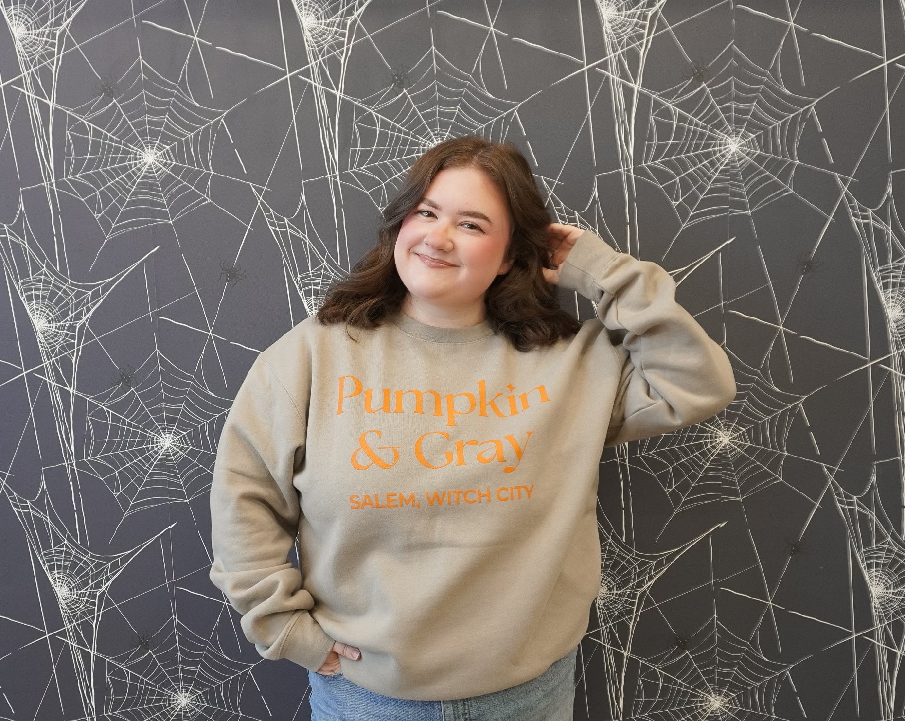 Pumpkin & Gray Crewneck-Gray