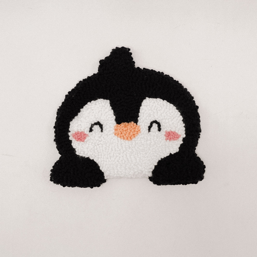 Classic Penguin Mug Rug – Chill Vibes, Warm Drinks