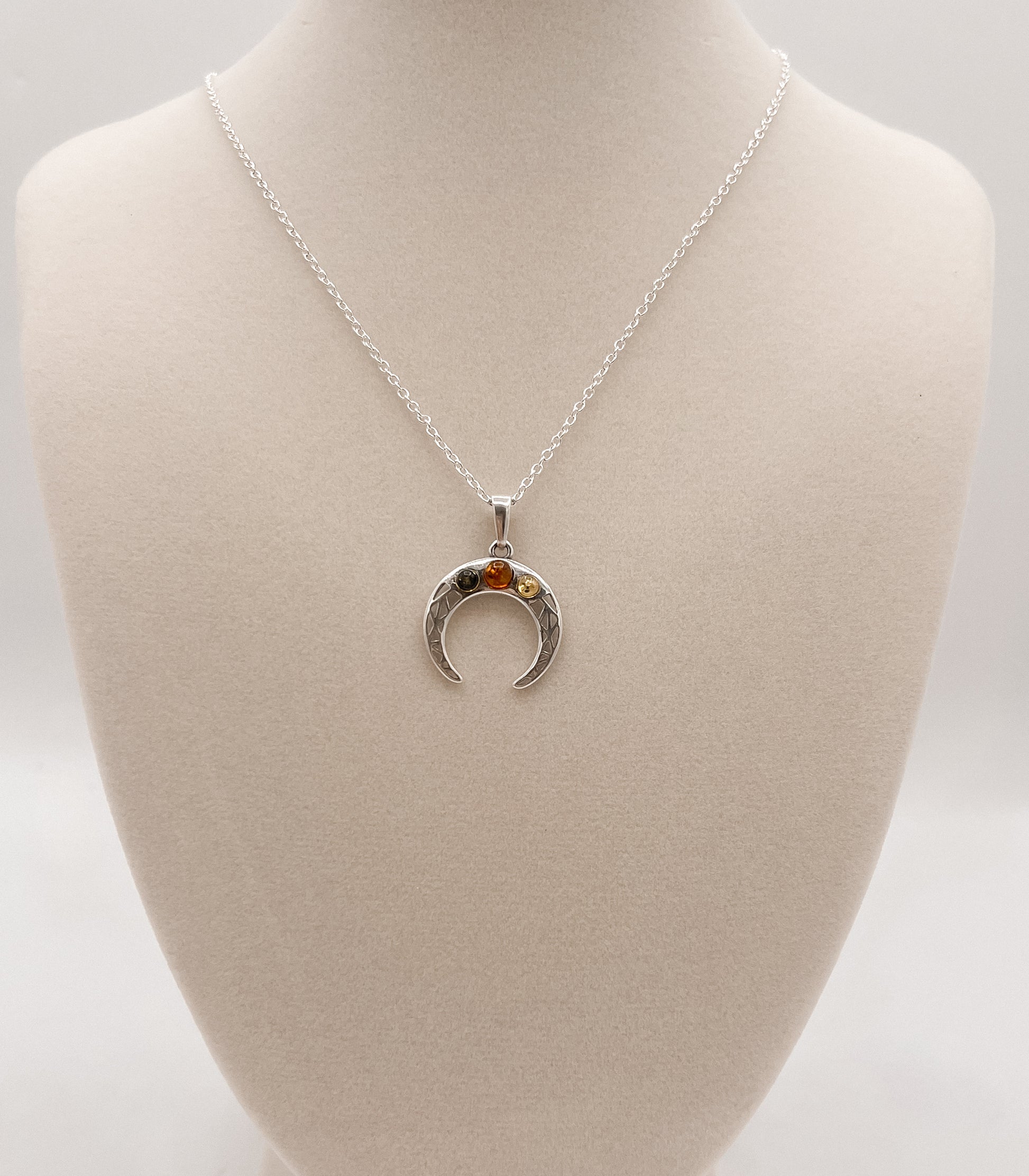Triple Amber Crescent Moon Necklace
