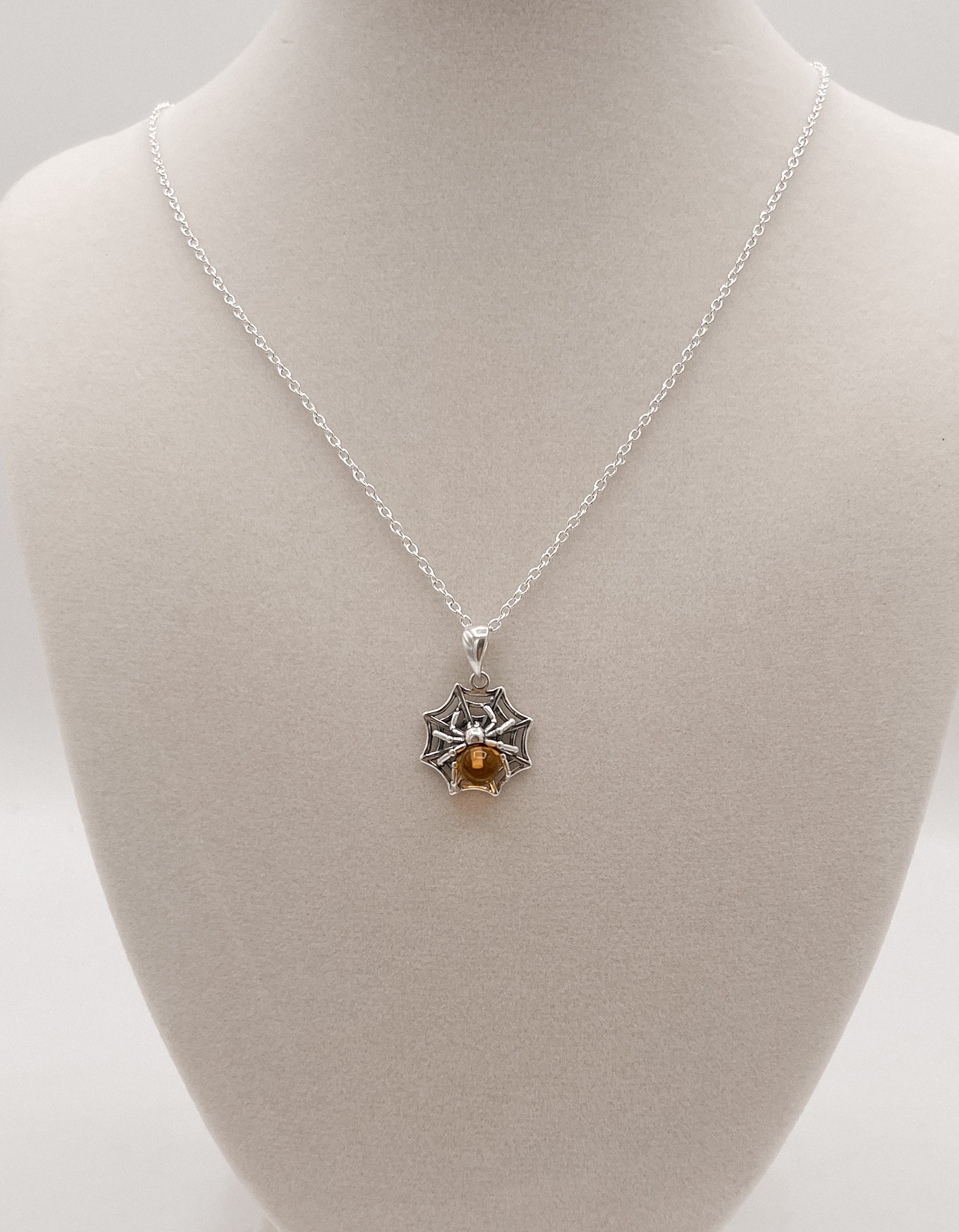 Amber Spiderweb Pendant Necklace