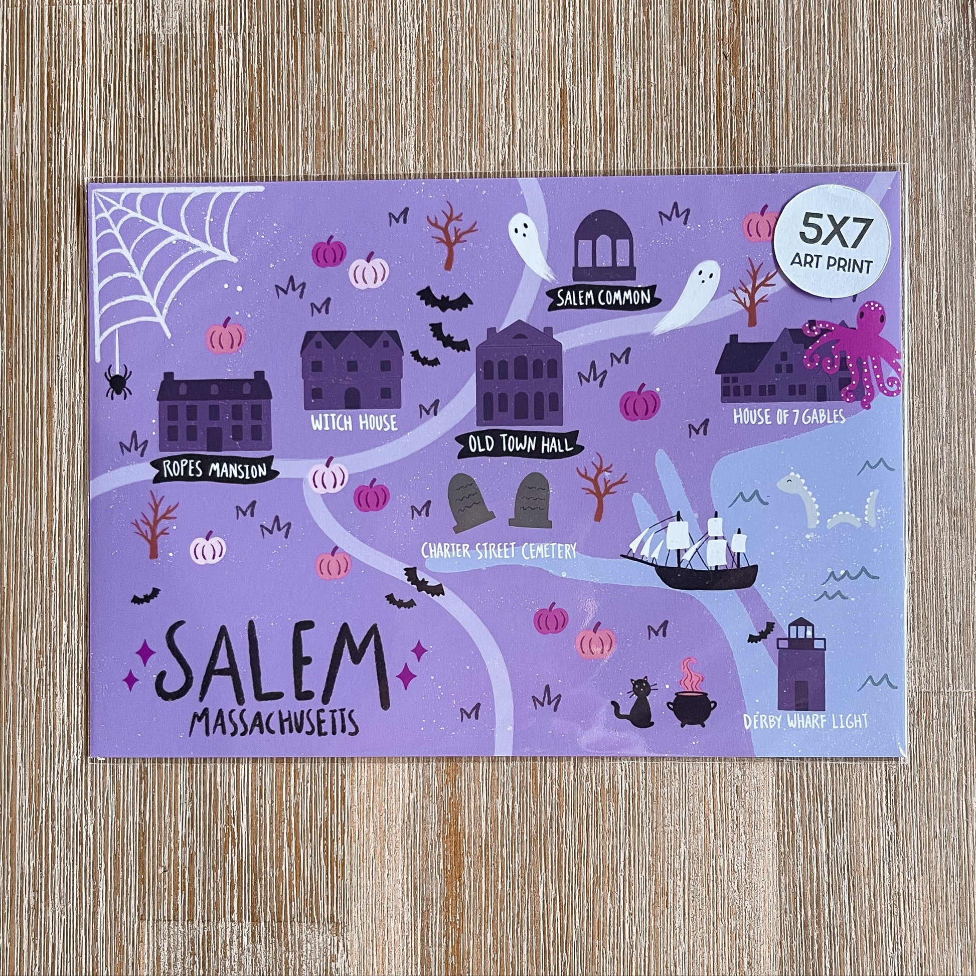 Salem Map Art Print (5x7) – A Haunted Tour in Your Hands