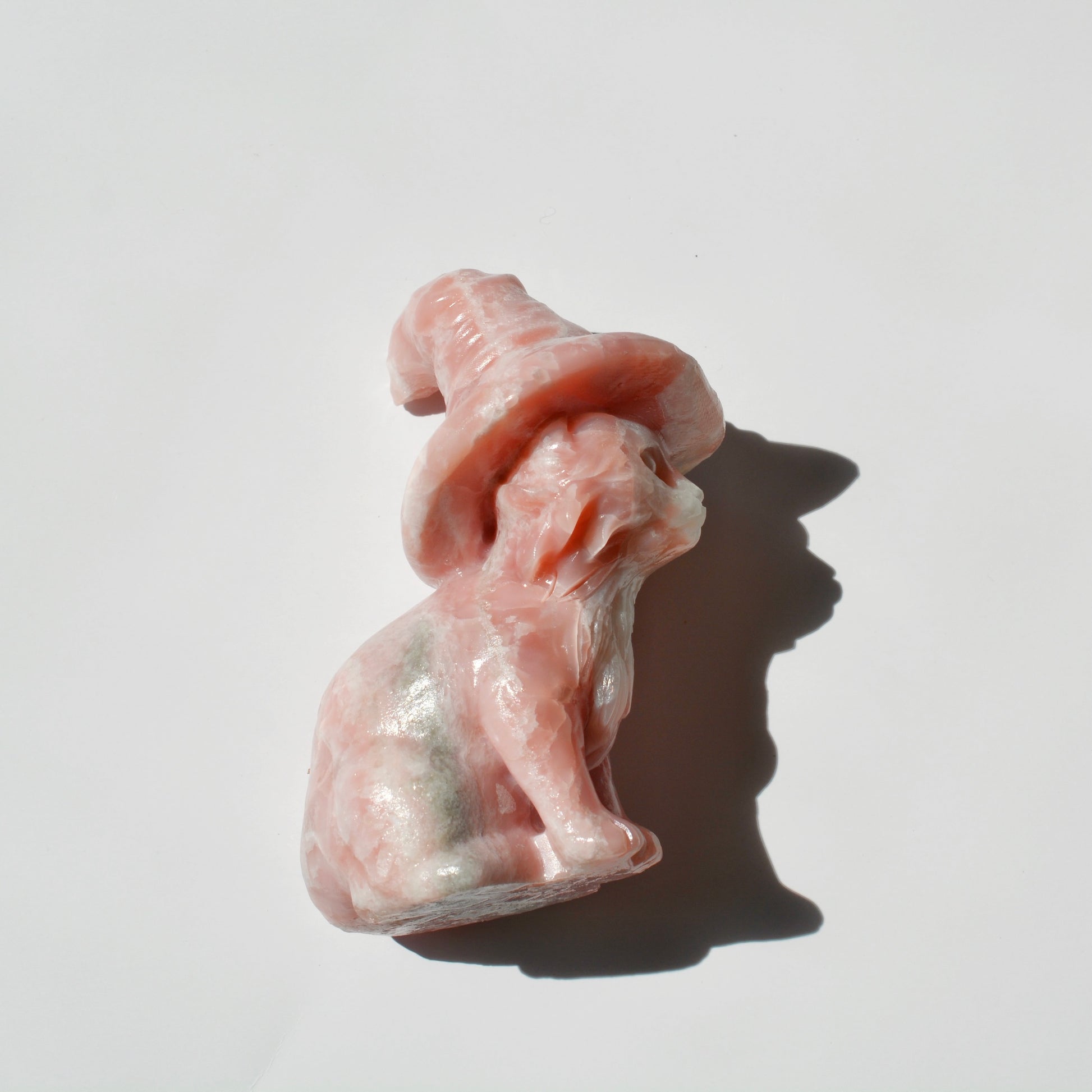 Pink Opal Cat with Witch Hat