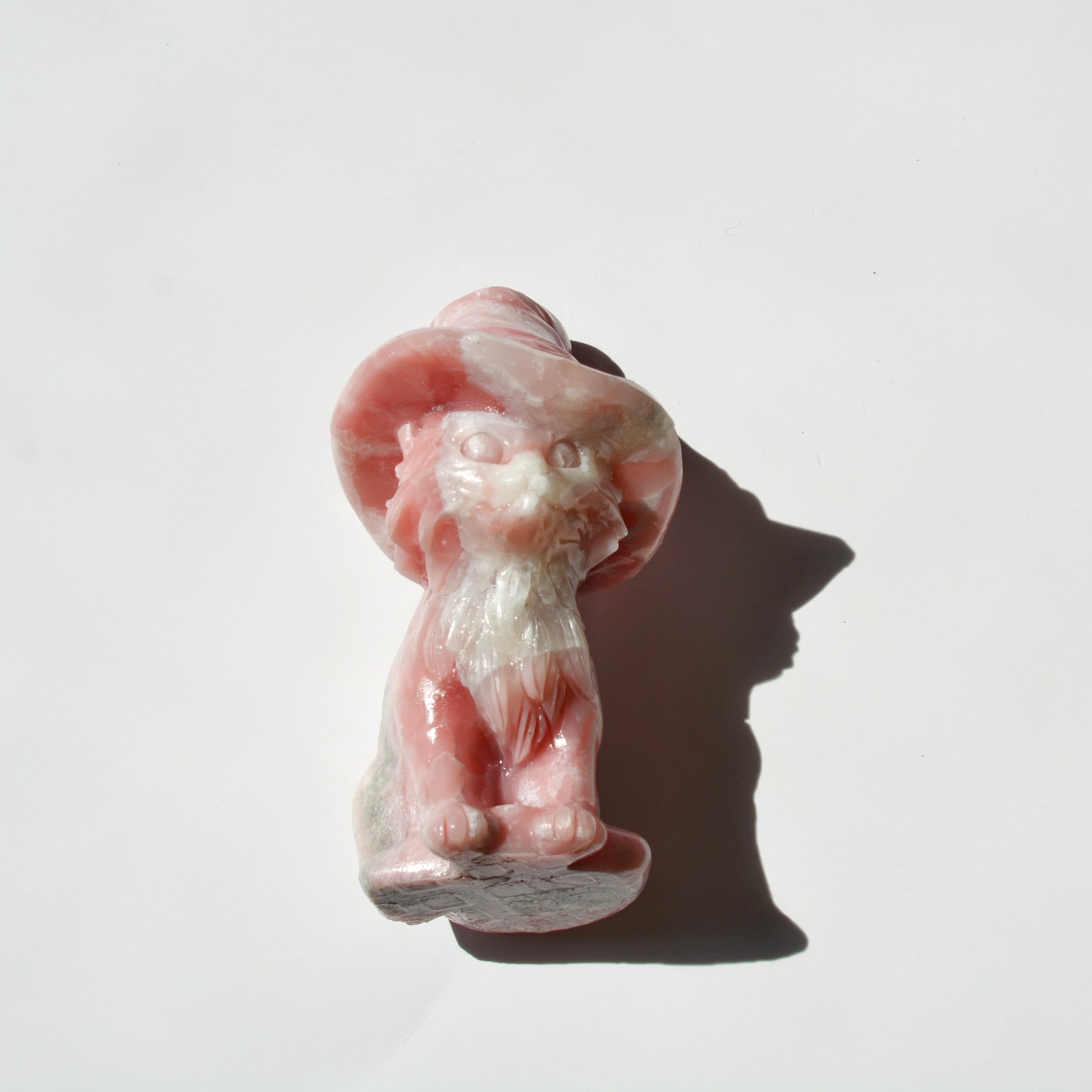 Pink Opal Cat with Witch Hat