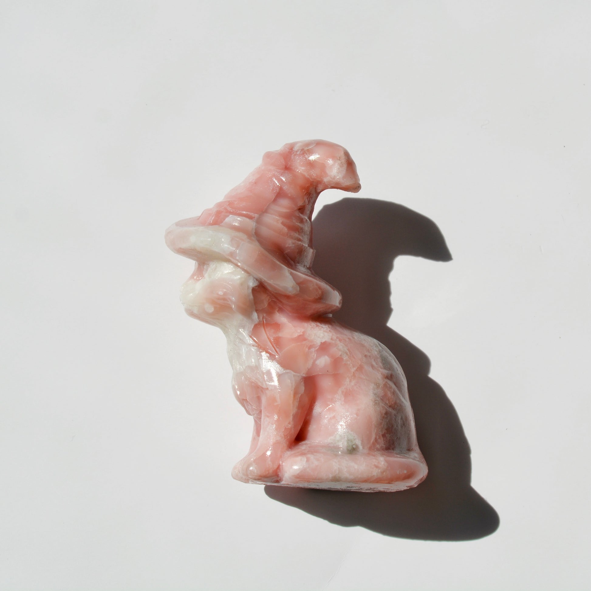 Pink Opal Cat with Witch Hat