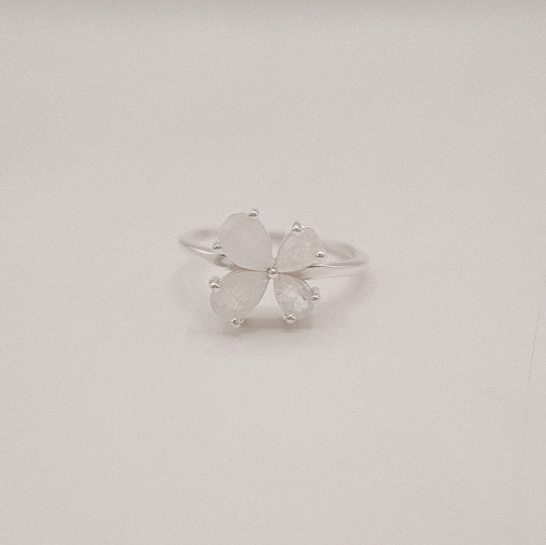 Lunar Bloom Ring – Rainbow Moonstone in Full Flower