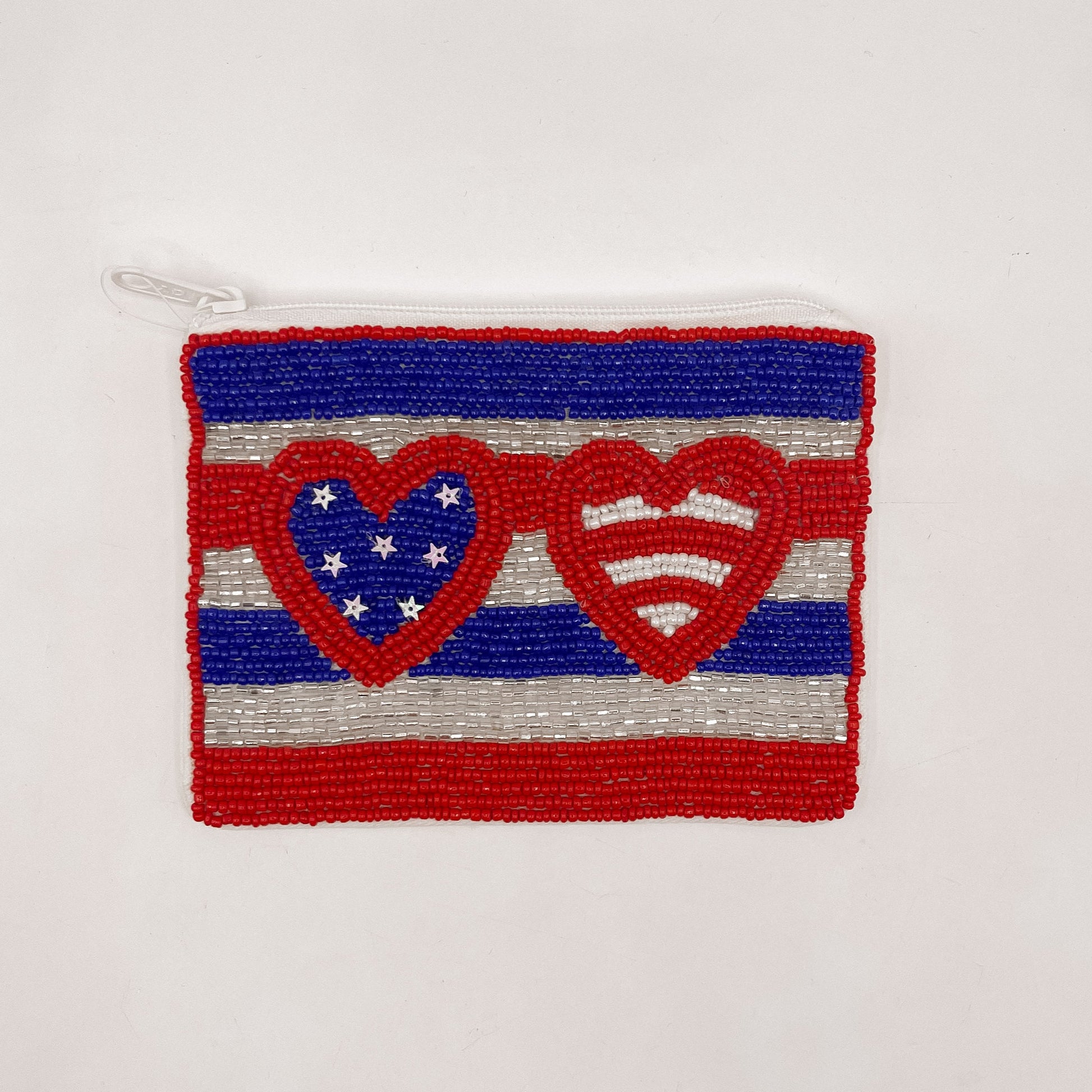 Stars & Stripes Heart Beaded Pouch